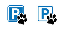 Cartoon P,  Parking For Dogs. Dog Parking Zone. Beware Of Dog. Blue Traffic Sign For Dogs. Pet Parking. Dog Spot, For Waiting While Owner Go Somewhere Pets Allowed Or Not.