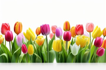Wall Mural - Isolated tulip with variable colors on white background in Spring. Spring seasonal concept.