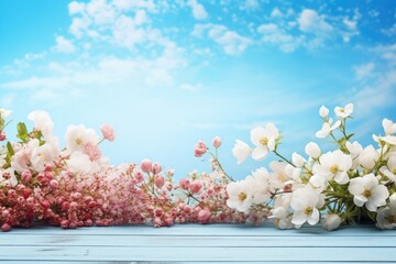 Wall Mural - Wild flower on wood table with variable colors in Spring. Spring seasonal concept.