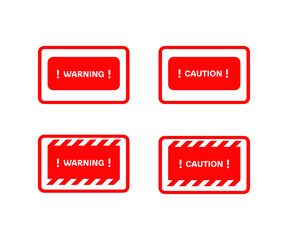 Warning and caution signs. Flat, red, warning and caution icons, red signs. Vector icons