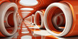 Geometrische Wellen in weiß orangenen Lack Farben als Hintergrundmotiv für Webdesign im Querformat für Banner, ai generativ