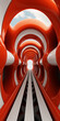 Geometrische Wellen in rot weißen Lack Farben als Hintergrundmotiv für Webdesign im Hochformat für Banner, ai generativ