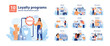© inspiring.team - Loyalty Programs set. Engaging visuals showcasing customer benefits. Cashback offers, points collection, and membership tiers. Retaining clients, exclusive rewards, and sign-ups. vector illustration