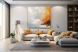 Clear light: balanced brightness in a contemporary living room. Generative AI