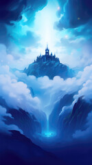 Canvas Print - Magic castle in the clouds. Fantasy landscape