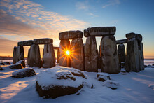 Sunset Behind The Stonehenge In Winter Solstice Day