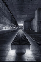 Aufkleber - Bench and exterior of modern architecture in West Kowloon Cultural District in Hong Kong city