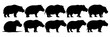 Hippopotamus africa silhouettes set, large pack of vector silhouette design, isolated white background