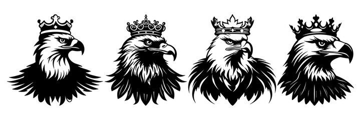 Eagle silhouettes set, large pack of vector silhouette design, isolated white background