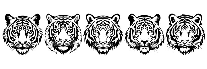 Tiger silhouettes set, large pack of vector silhouette design, isolated white background