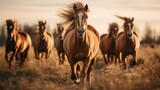 Fototapeta  - wild horses on the field