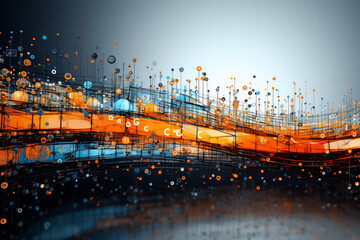Orange light lines and dots on dark