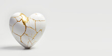 Kintsugi Upcycled White Porcelain Ceramic Heart With Golden Cracks Details. Kintsugi Kintsukuroi Golden Repair Is The Japanese Art Of Repairing Broken Pottery