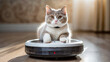 cat on robot vacuum cleaner