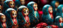 Multi-colored Matryoshka Doll On A Blurred Background Generative AI