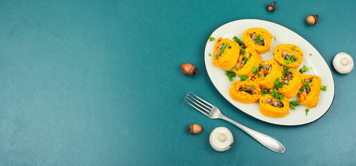 Wall Mural - Pumpkin rolls with mushrooms