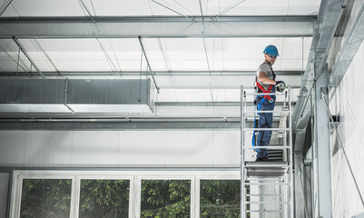 Poster - Air Heating and Cooling Technician Assembling Air Duct Elements