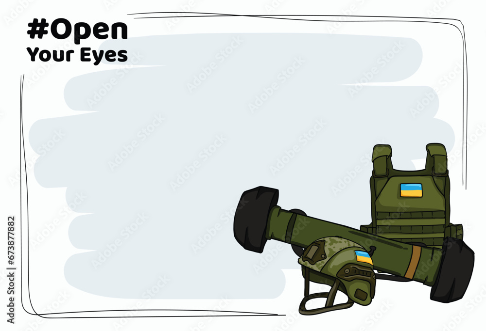Vector cartoon illustration with space for text war in ukraine with set ...