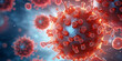 corona virus, influenza outbreak, covid, banner illustration, microscopic view of floating influenza virus cells