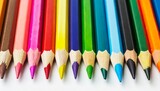 Fototapeta Tęcza - Multi colored pencils on white background. Togetherness, family, teamwork, multinational concept.