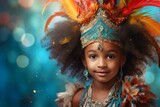 Fototapeta  - African American child in carnival costume on bright background, empty space banner horizontal