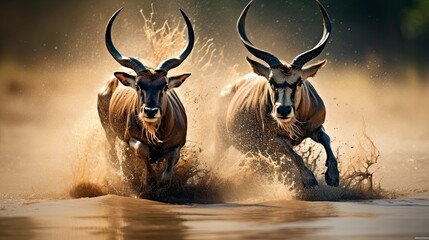 two antelope running