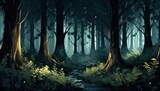 Fototapeta  - Mroczny ciemny las