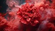  a close up of a red flower with smoke coming out of the top and bottom of it's petals.  generative ai