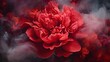  a red flower surrounded by smoke in the middle of a black and white background with a red flower in the middle of the photo.  generative ai