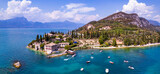 Fototapeta Most - Punta San Vigilio - aerial drone view, most romantic place of Garda Lake ,Lago di Garda scenery. northern Italy.