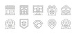 Real estate agency customer realtor deal gift box protection thin line art icons set vector