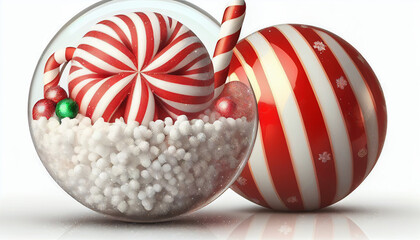 Wall Mural - Isolated on a white background, a genuine globe with candy for Christmas