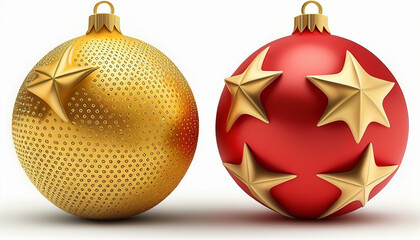 Wall Mural - Red and gold star-shaped balls for Christmas trees, isolated on a white background