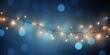 Christmas garland bokeh lights over blue background. Minimalist holiday illumination. Generative AI