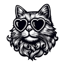 Cool Cat Wearing Heart-shaped Sunglasses Sketch