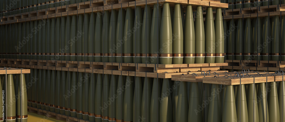 Ilustrace Shells Storage - 155mm Standard NATO Rounds Stacked in ...