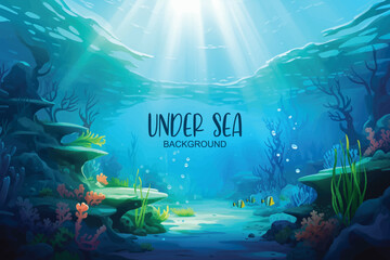 Wall Mural - painting of underwater world scene with reef