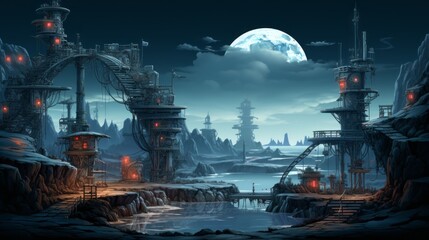 Wall Mural - futuristic 2d game platformer landscape screen