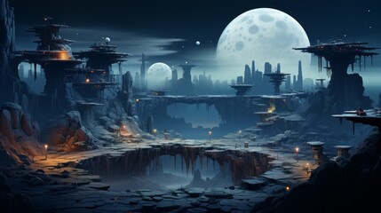 Wall Mural - futuristic 2d platformer background 