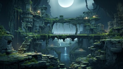 Wall Mural - futuristic 2d platformer background 