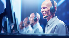 Duplications Of The Same Person Answering Calls In Call Center, Call Center Robot Answering Questions , Chat Robot Taking Customer Calls , Tech Customer Support Robot