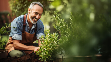 mature man working in the garden