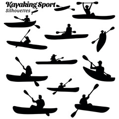 Wall Mural - Collection of Silhouette illustrations of kayaking water sports