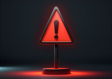 Realistic Red Caution Warning Sign For Attention Exclamation Mark Traffic Sign By 3d Render Illustration. Generative AI