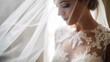 A macro view of a bride's intricate veil