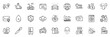 © blankstock - Icons pack as Add gift, Ice creams and Checklist line icons for app include Delivery truck, Ad, Truck delivery outline thin icon web set. Brush, Car leasing, Business idea pictogram. Vector