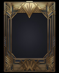 Golden art deco frame with ornament. Retro golden art deco or art nouveu frame in roaring 20s style. ,.