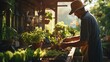 © Cloudyew - An authentic, unedited shot of a gardener tending to plants