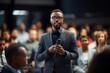 Black Male Business Person Teaching Corporate Forum Generative AI