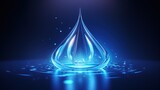 Fototapeta Łazienka - Blue shiny transparent water drop on dark background. AI generated image